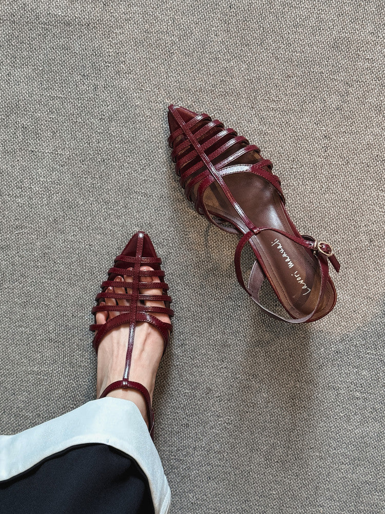 Karin Luna French Hollow Toe Metal Heel Elegant Sandals