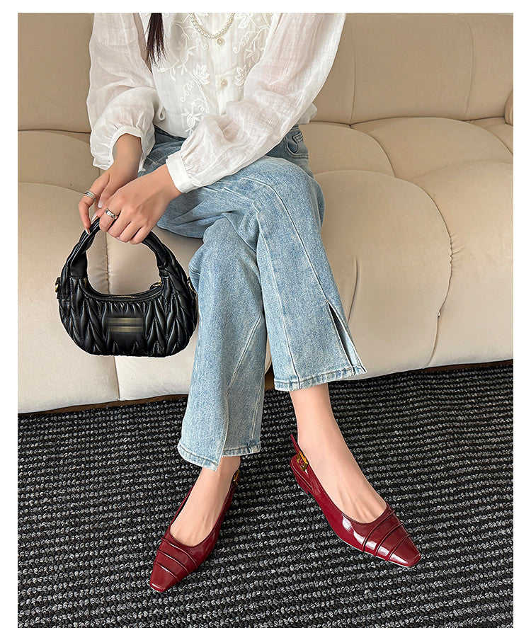 Karin Luna French Retro Square Toe Wrinkled Closed-Toe Sandals