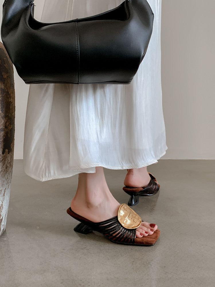 Karin Luna Bestseller Popular New Image  Comes with data plan included Resort Style Irregular Heel Thin Strap Slippers