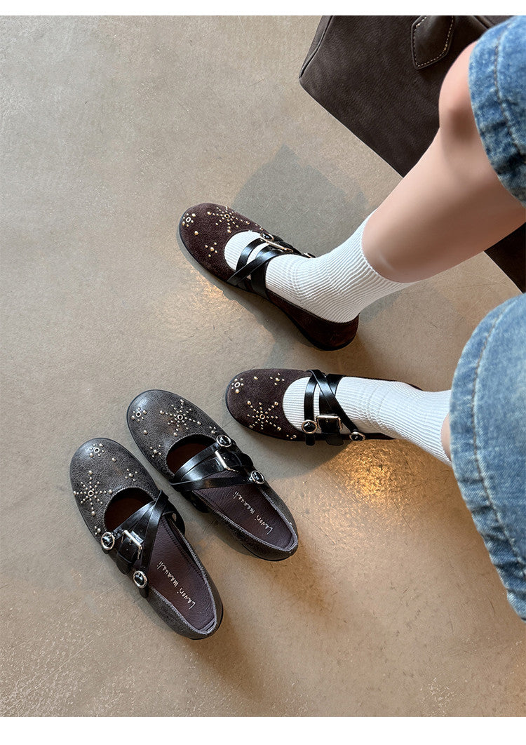Karin Luna In Stock Spot Goods Studded Rivet Hidden Wedge Mary Jane Shoes