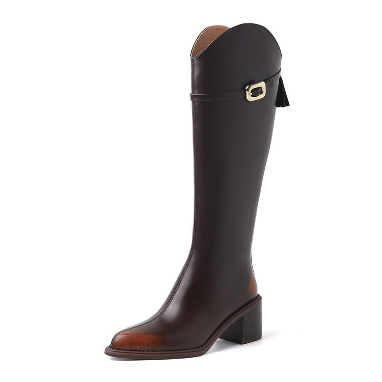Karin Luna Bestseller  Popular Understood everything  Basic Elegant Outfit Pointed Toe Chunky Heel Full Cowhide I Am A Knight Boots