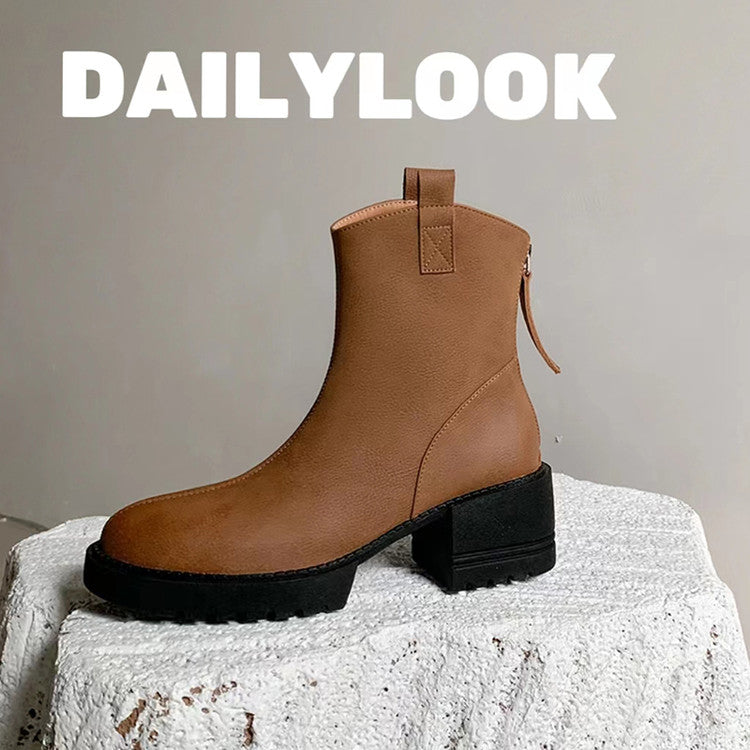 Karin Luna In Stock Versatile Round Toe Chunky Heel Ankle Boots