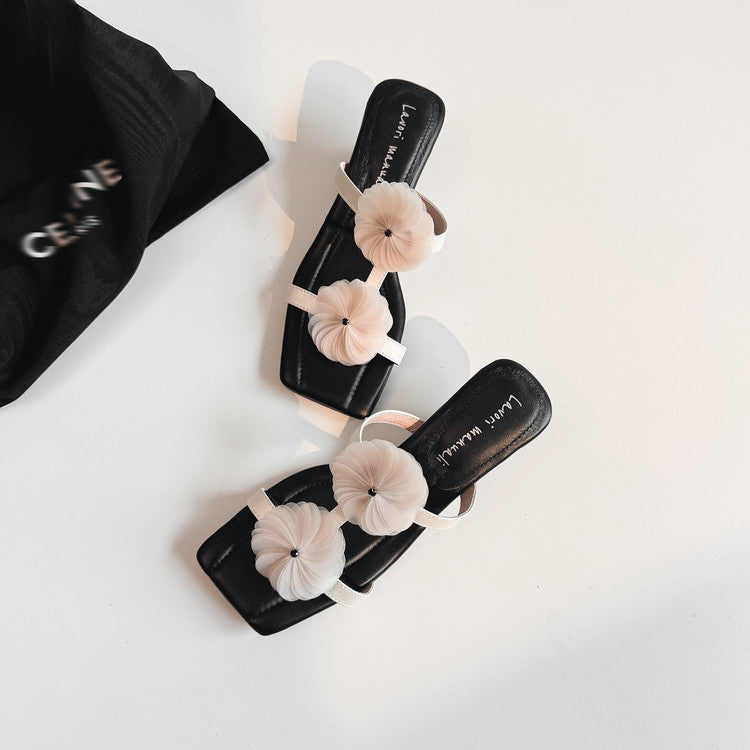 Karin Luna Hot-Selling Floral Square Toe Irregular Heel Floral Slippers