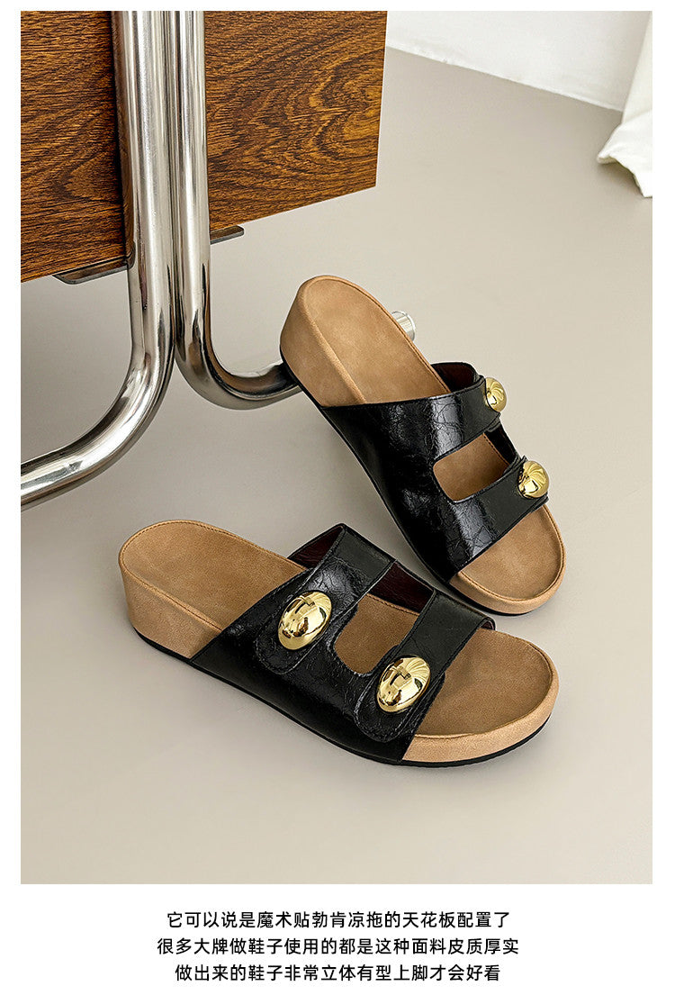 Karin Luna   Casual Style   Thick Sole Belt Buckle Slide Sandals