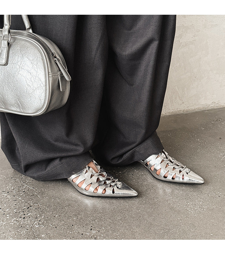 Karin Luna Braided Style ~Cross-woven Pointed Toe Closed-toe Sandals