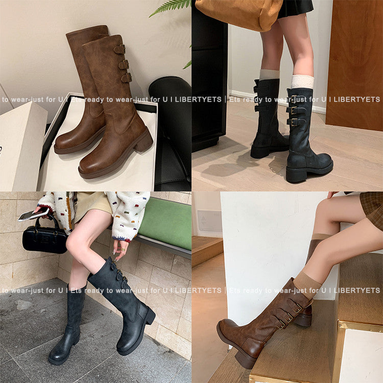 Karin Luna In Stock In Stock Thigh Circumference Belt Buckle Thick Sole Rider Boots