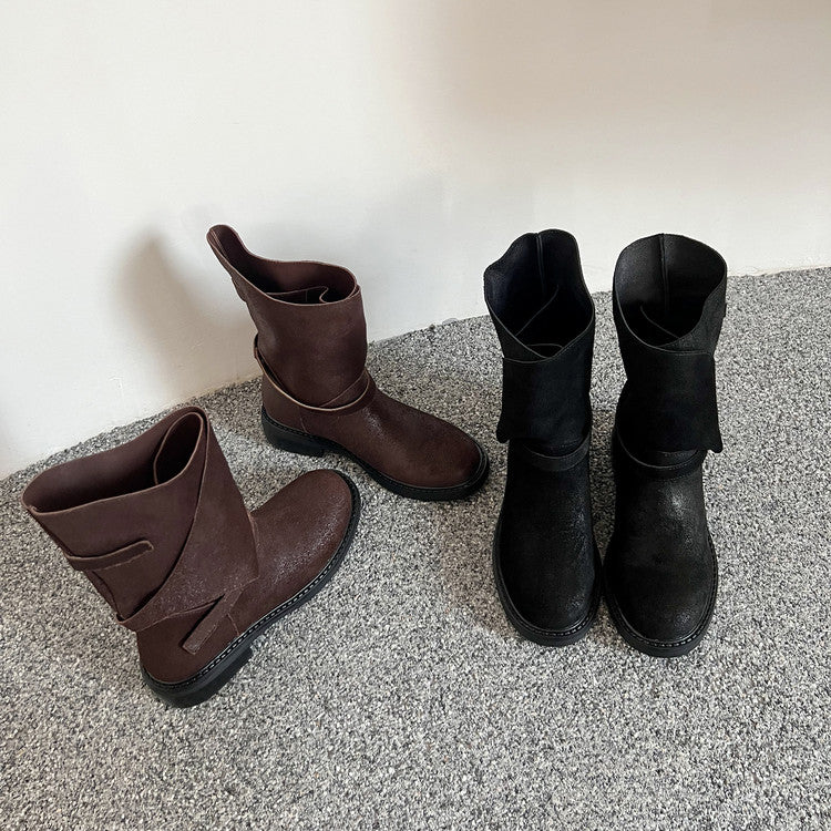 Karin Luna In Stock Spot Goods  Super textured Lazy Style Thick-Soled Ankle Boots
