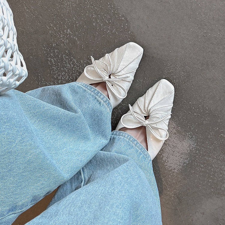 Karin Luna French Style Wrinkled Square Toe Height-Increasing Flats