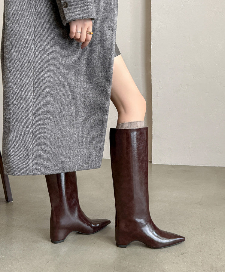 Karin Luna Minimalist Style High Tube Pointed Toe Hidden Heel Boots
