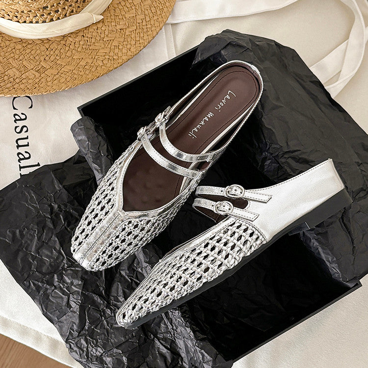 Karin Luna In Stock Spot Goods Hollow Woven One-Strap Closed-Toe Slippers