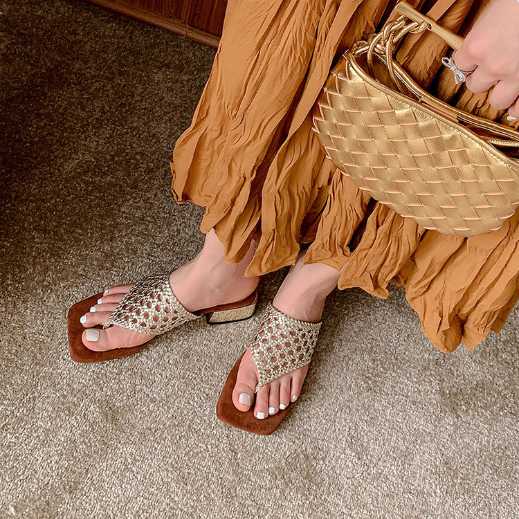 Karin Luna Hot-Selling Braided Style  In stock Toe-strap Woven Sofa Insole Slippers