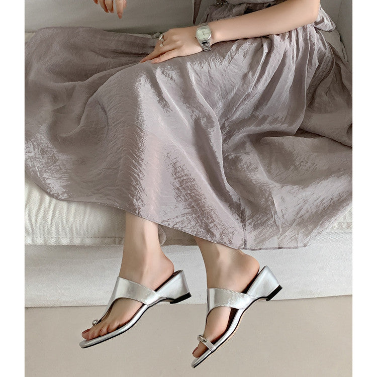 Karin Luna In Stock Spot Goods Clip-toe Square Toe Metal Buckle Minimalist Slippers