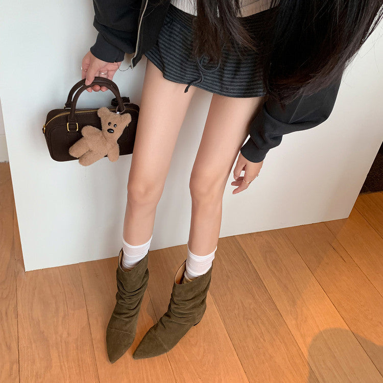 Karin Luna Data Hot Item Pointed Toe Slouchy Matte Western Ankle Boots