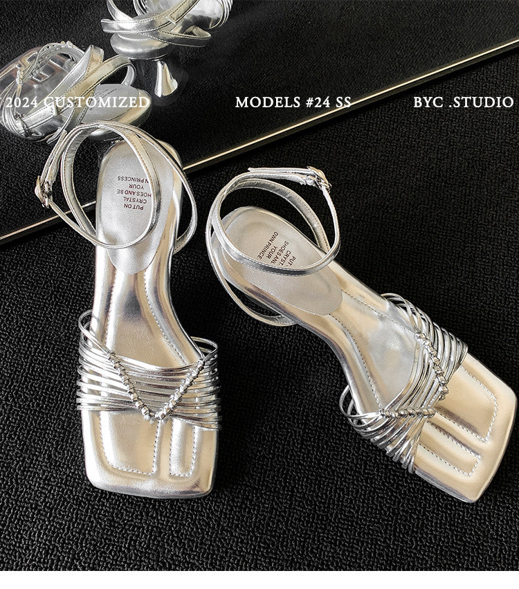 Karin Luna Data Hot Item  Comes with data plan included Hand-woven Square Toe Sofa Insoles Irregular Heel Sandals