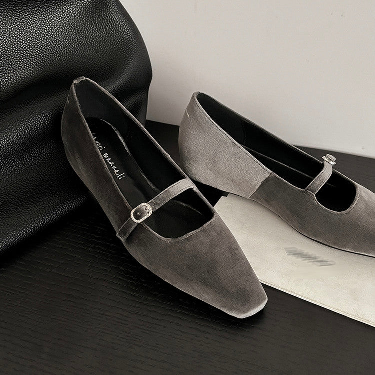 Karin Luna In Stock Spot Goods  Elegant Square-Toe One-Strap Height-Increasing Flats