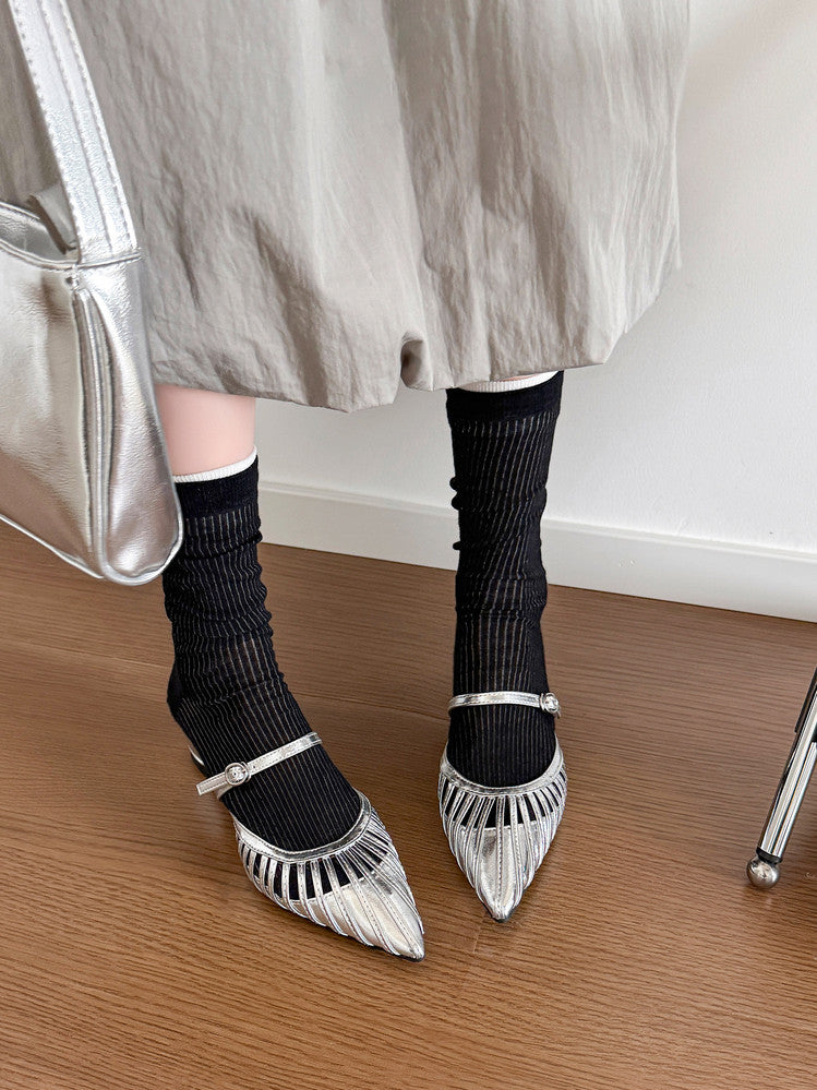 Karin Luna Casual Feel~In stock Pointed Toe Hollow Design Note Pointed Toe Slippers