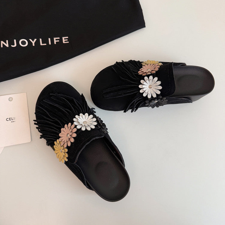 Karin Luna   Tassel Three-Dimensional Flower Thick-Soled Closed-Toe Slippers