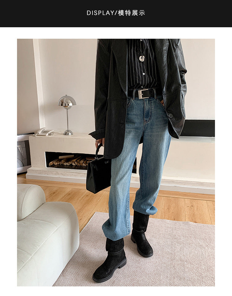 Karin Luna In Stock Spot Goods  Super textured Lazy Style Thick-Soled Ankle Boots