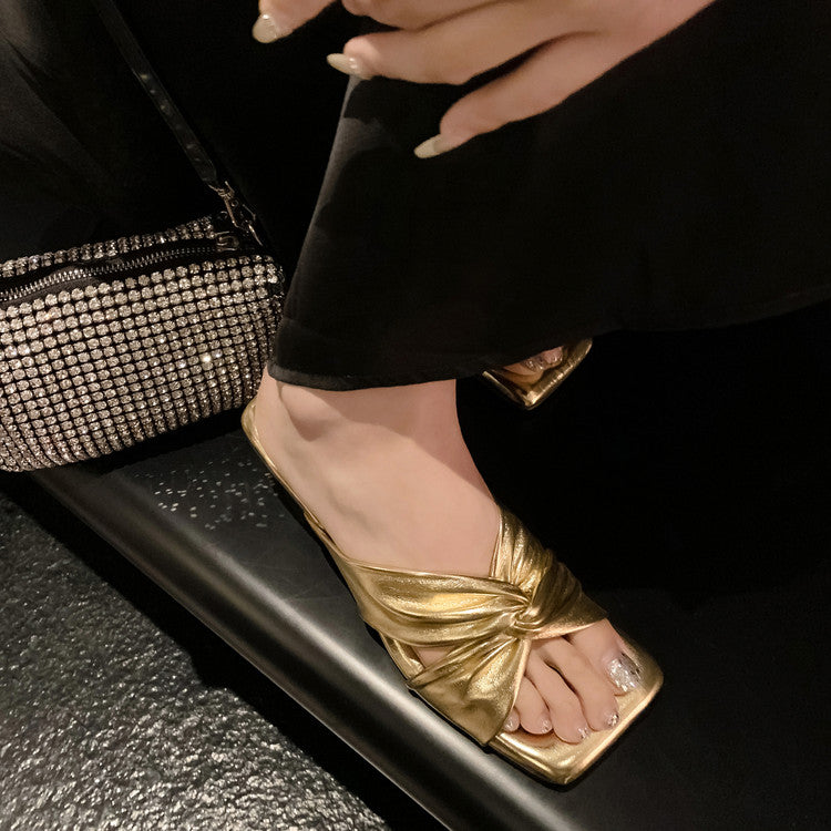 Karin Luna In Stock Spot Goods   Absolutely amazing4Color Cross Strap Thick Heel Square Toe Soft Slippers