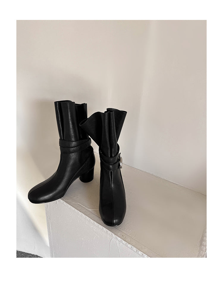 Karin Luna In Stock Spot Goods  Belt Buckle High Heel Large Tube Small Short Boots