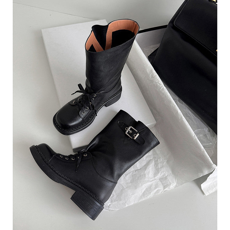 Karin Luna Bestseller Large Tube Thick Sole Martin Boots with Belt Buckle