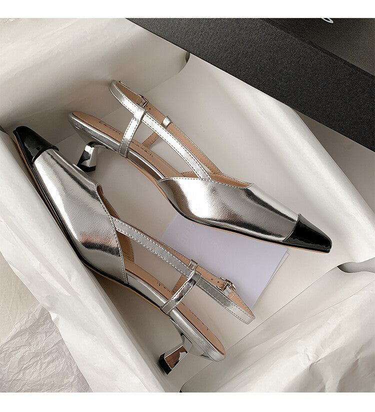 Karin Luna In Stock 24New Year's stock is now available Color Block Pointed Toe Full Leather Sandals