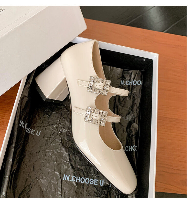 Karin Luna In Stock In stock   The heroine Ao~Square Toe High Heel One Strap Popular Rhinestone Mary Jane Shoes