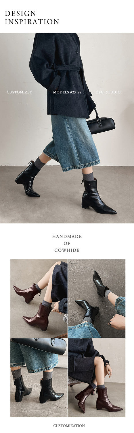 Karin Luna Versatile Elegant Style Pointed Toe Hidden Wedge Short Boots