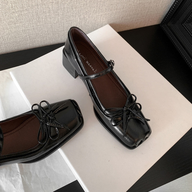 Karin Luna In Stock Spot Goods   One-strap Bowknot Square Toe Chunky Heel Mary Jane Shoes