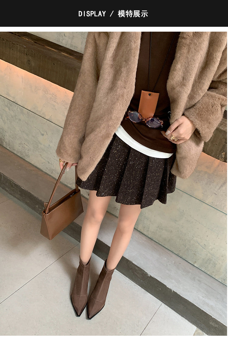 Karin Luna In Stock In Stock Elastic Slim Pointed Toe Chunky Heel Basic Ankle Boots
