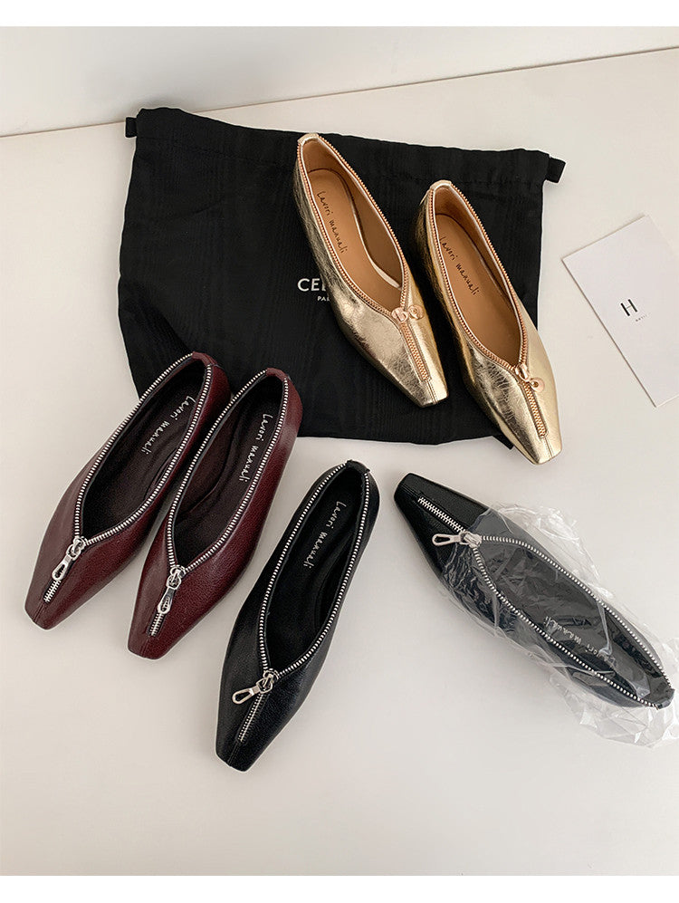 Karin Luna In Stock In Stock ~Basic Versatile Light Luxury Zipper Small Square Toe Flats