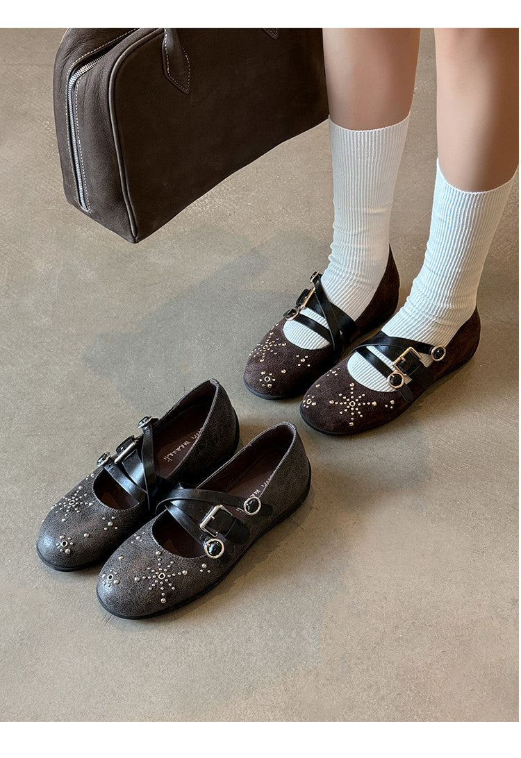 Karin Luna In Stock Spot Goods Studded Rivet Hidden Wedge Mary Jane Shoes