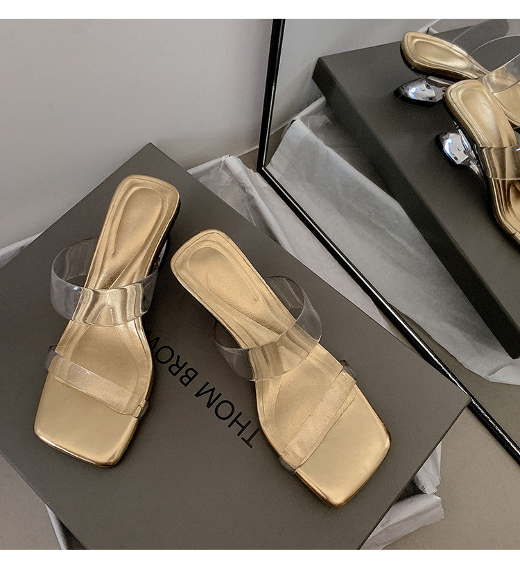Karin Luna In Stock Spot Goods Transparent Sequin Irregular Heel Strap Sandals