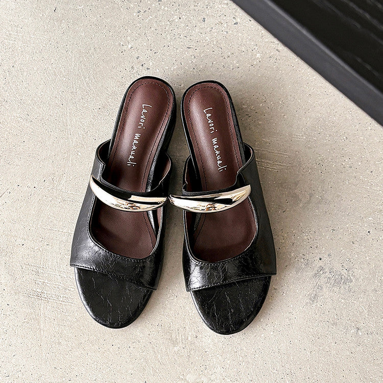 Karin Luna In Stock Spot Goods  Metal Buckle Round Toe Strap Slippers