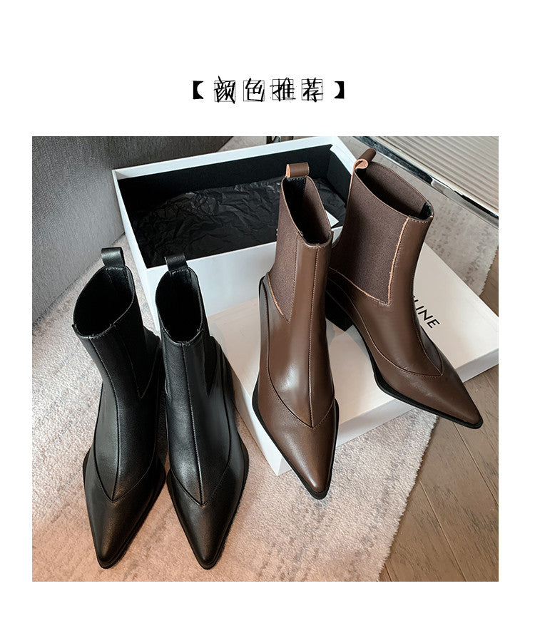 Karin Luna In Stock Spot Goods   Elegant Pointed Toe Chunky Heel Ankle Boots