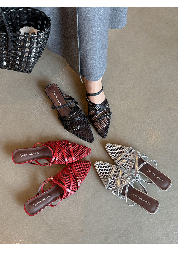 Karin Luna In Stock  Spot Goods  Mesh Series Elegant Closed-Toe Belt Buckle Slippers