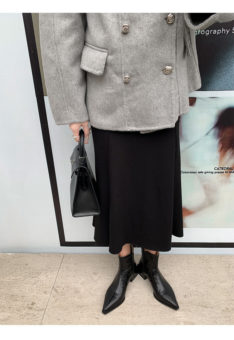 Karin Luna In Stock Spot Goods Elegant Stretch Fabric Patchwork Pointed Toe Chunky Heel Short Boots