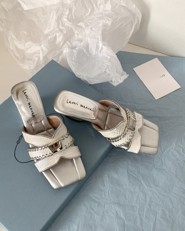Karin Luna Fish Skin Series~ Hot-selling Square-Toe Slippers with Built-in Traffic
