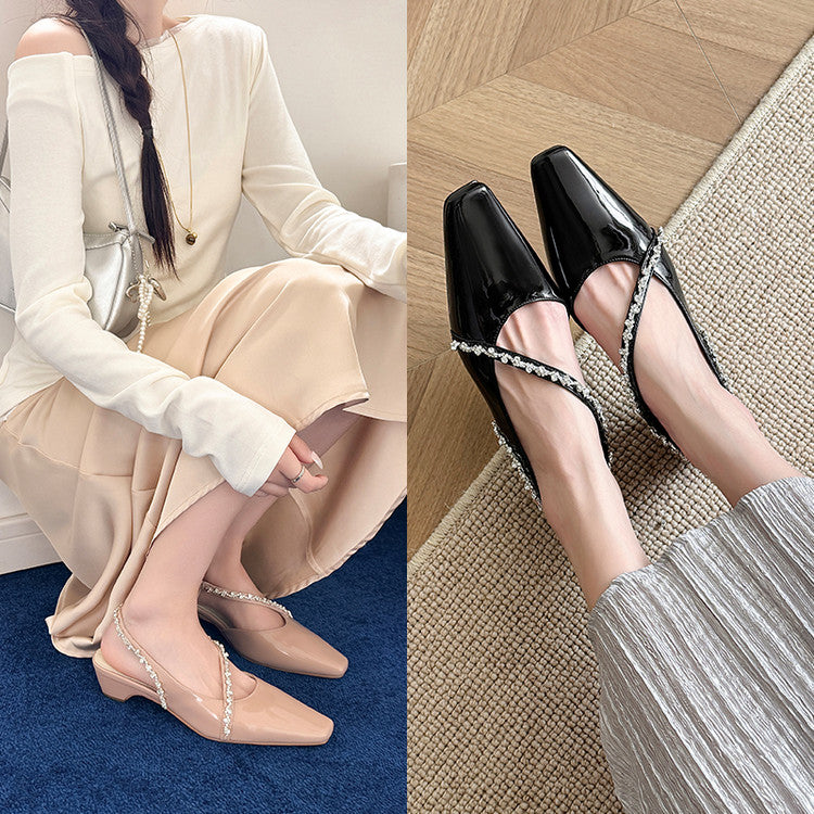 Karin Luna In Stock In Stock  Fresh Summer Vibes  Rhinestone Small Square Toe Elegant Closed-Toe Sandals