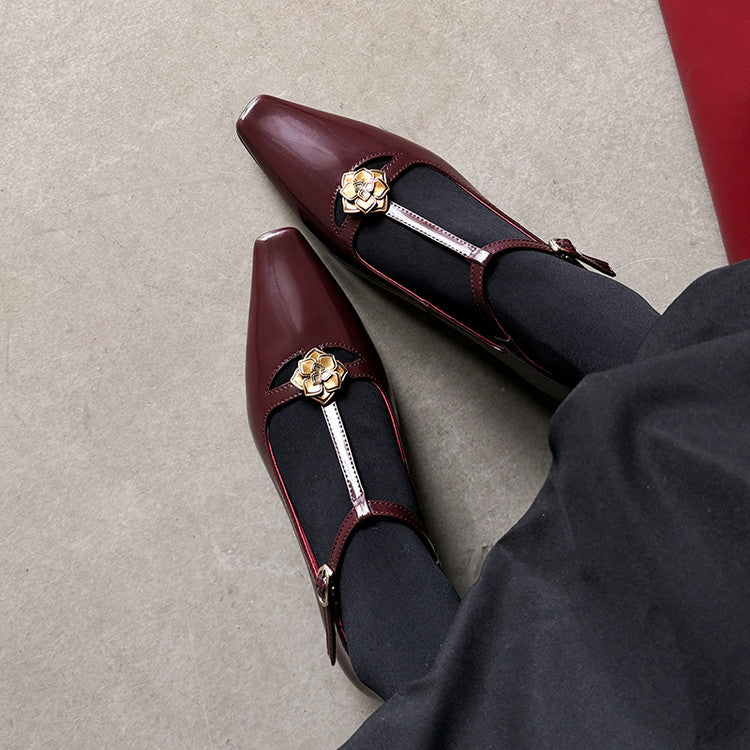 Karin Luna In Stock Spot Goods    Retro Classic Metal Camellia Irregular Heel Single Shoes