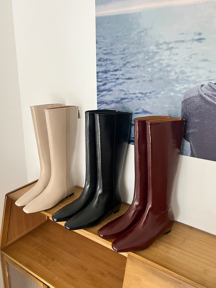 Karin Luna Minimalist Style Square-Toe Hidden Heel Long Boots