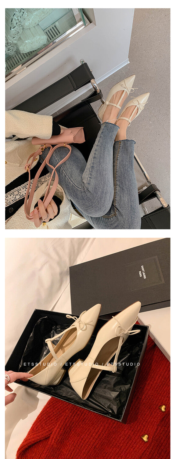 Karin Luna is a perfect Korean drama heroine~French Retro Style Full leather inside and out Pointed Bowknot