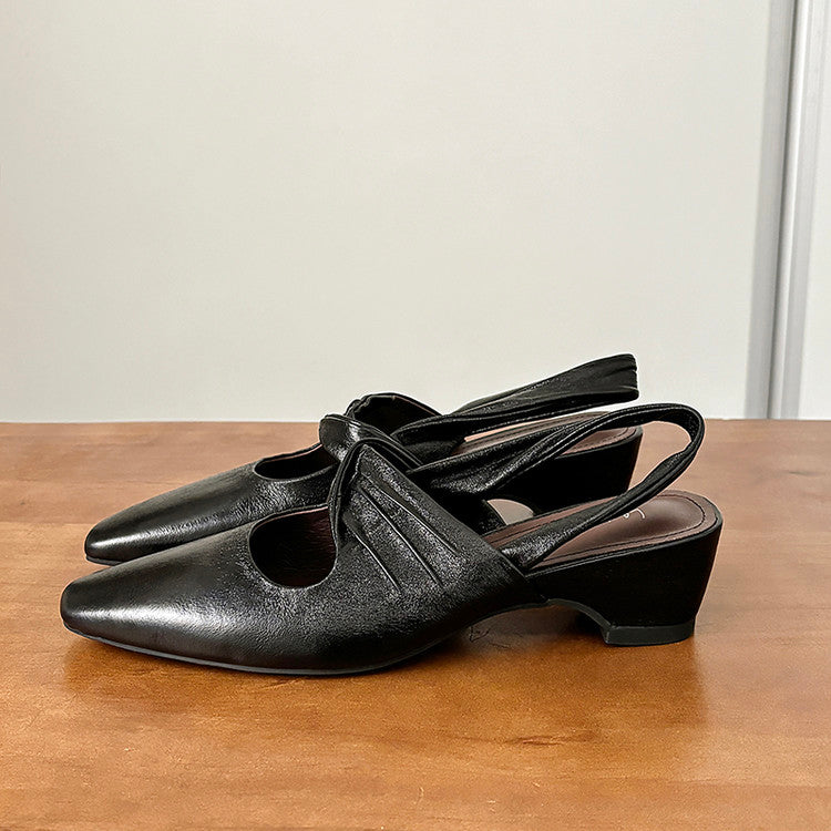 Karin Luna In Stock  Spot Goods Small Square Toe Wrinkled Chunky Heel Closed-Toe Sandals