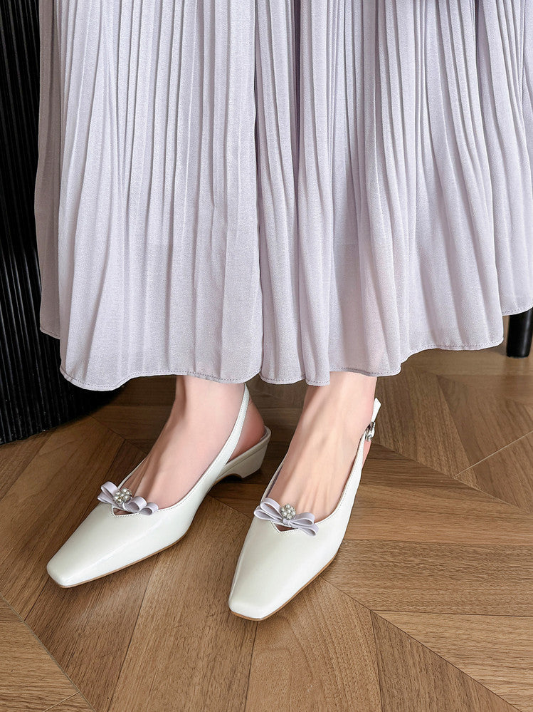 Karin Luna In Stock In Stock Sweet Bowknot Small Square Toe Chunky Heel Closed-toe Elegant Retro Sandals