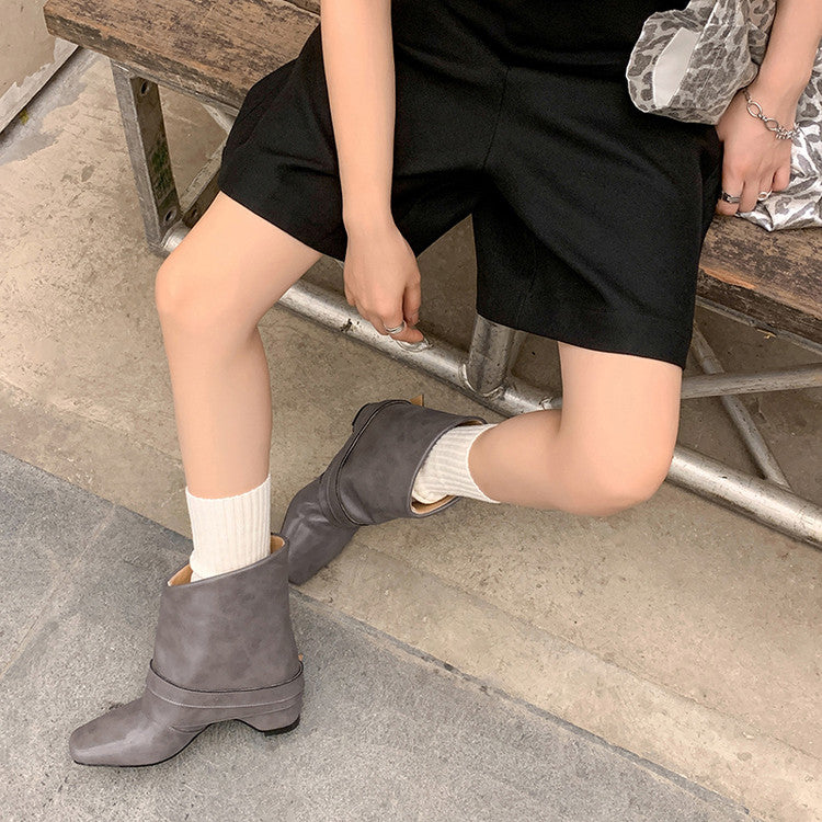 Karin Luna Data Hot Item Square Toe Hidden Wedge Belt Buckle Suede Ankle Boots