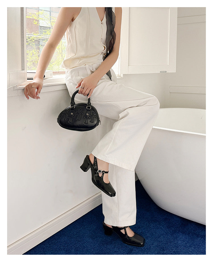 Karin Luna In Stock In Stock  Unique European and American Style Square-Toed Chunky Heel Closed-Toe Sandals