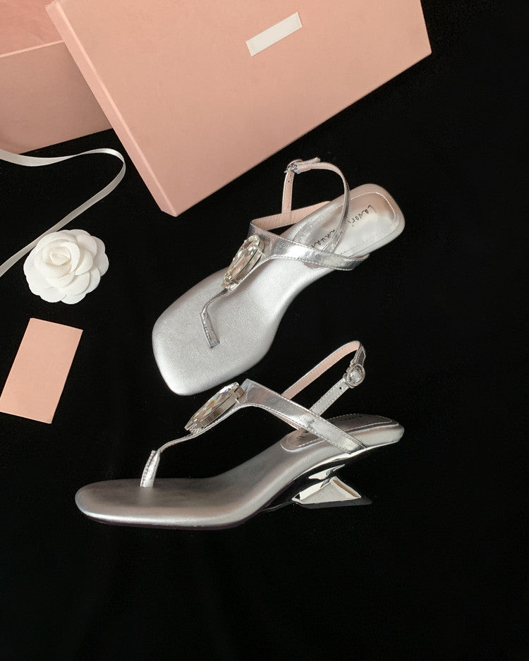 Karin Luna Bestseller Element Square Toe Irregular Heel Super Stable Toe Clip Sandals