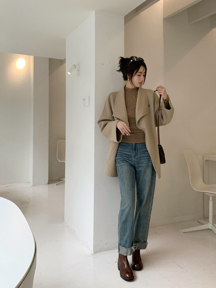 Karin Luna In Stock Spot Goods  Full-grain leather inside and out   Minimalist Texture  Round Toe Flat Bottom Basic Short Boots