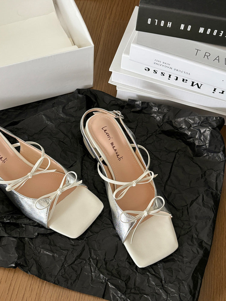 Karin Luna In Stock Spot Goods Square Toe Double Bow Thick Heel Sandals