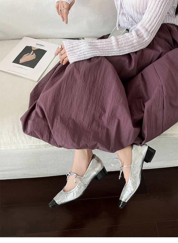 Karin Luna In Stock Spot Goods  Retro Sweet Bowknot Granny Wrinkled Single Shoes
